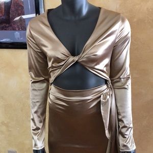 Champagne Gold Long Sleeve Holiday Dress